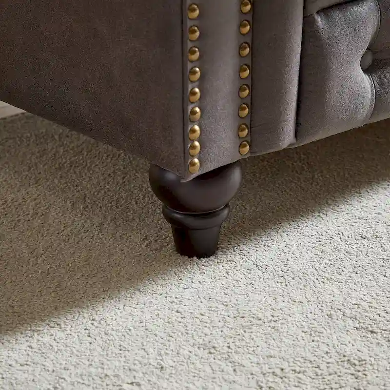 Gray Tufted Sofa with Rolled Arms - 3 Seater