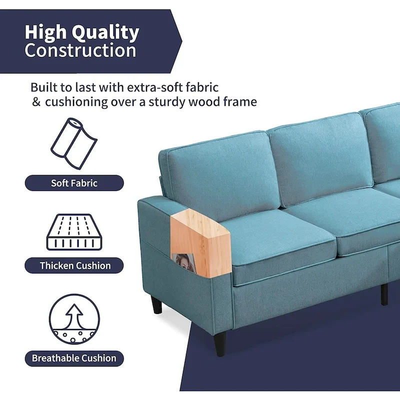 Mixoy 78inch Modern 3-Seat L Shaped Upholstered Sofa with Ottoman