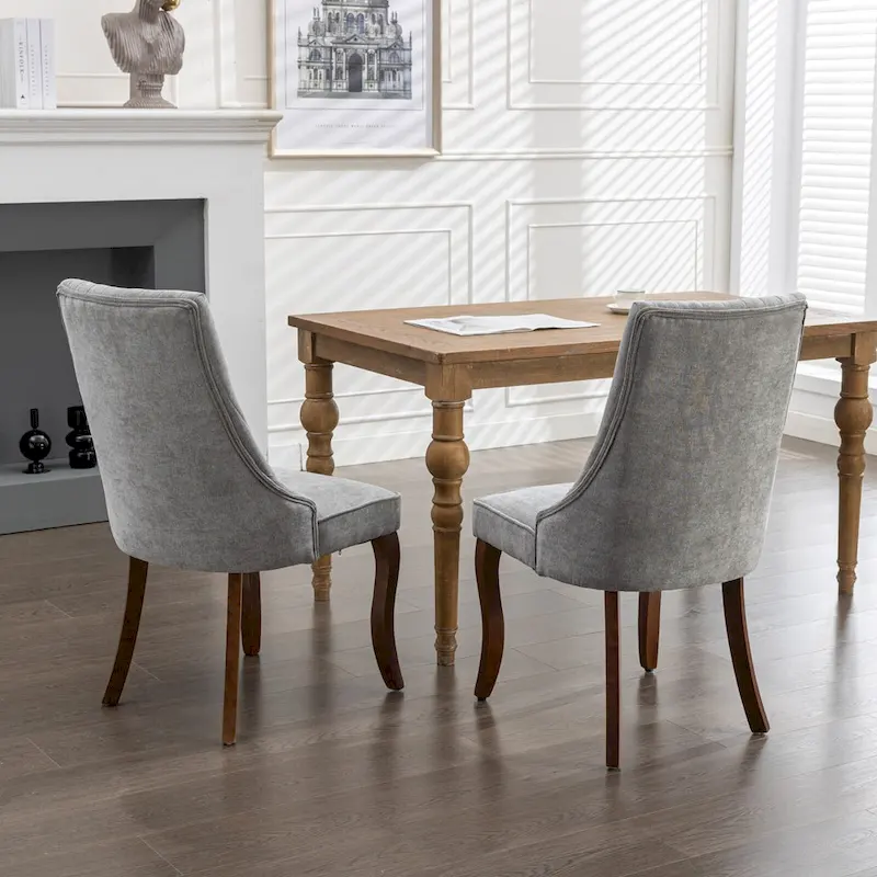 2-Piece Armless Dining Chairs Set with High Back, Upholstered Kitchen Accent Chairs with Curved Solid Wood Legs