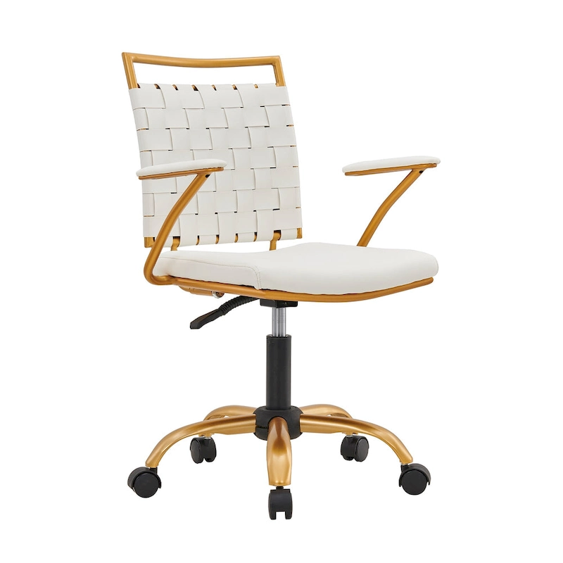 LUXMOD Goldtone Leather Mid Back Office Chair Swivel Computer Desk Chair
