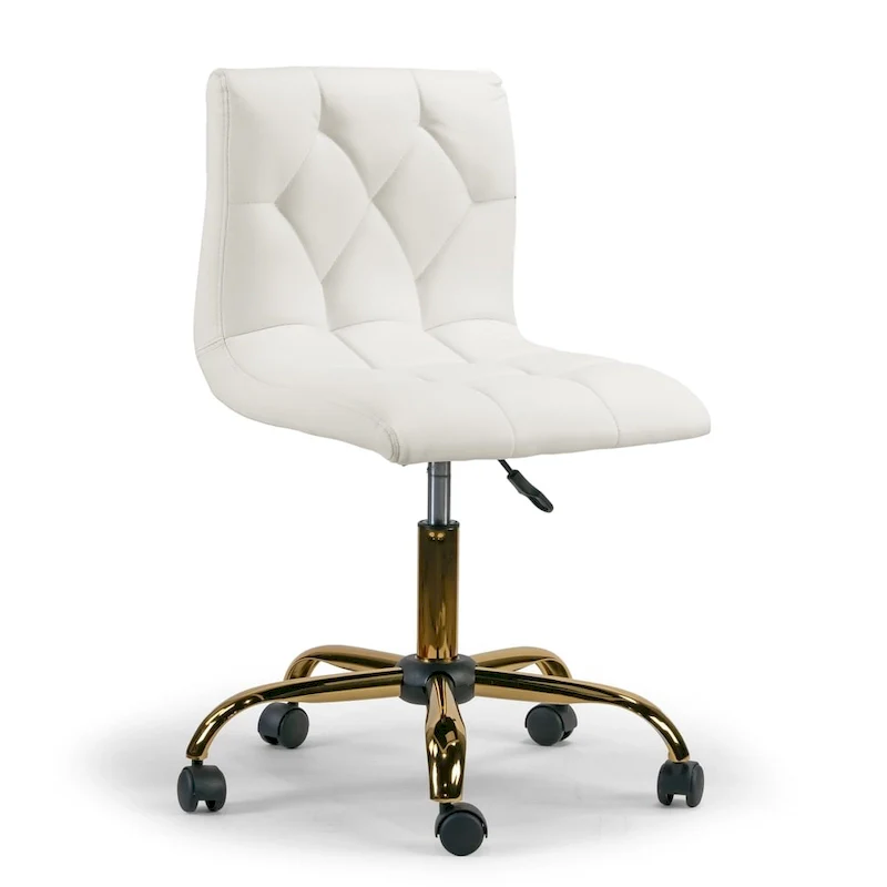 Cream Adjustable Height Swivel Office Chair w/ Golden Wheel Base