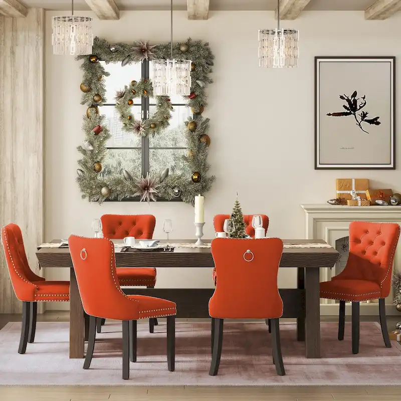 Upholstered Tufted Velvet Dining Chair with Solid Wood Legs