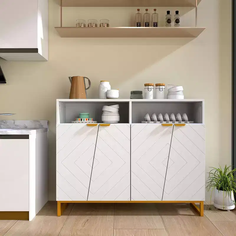 Costway 40 Buffet Storage Cabinet with 4 Doors & Adjustable Shelves Anti-Tipping Kits