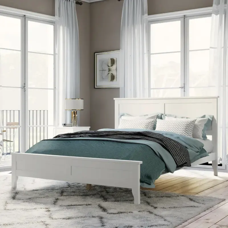 White Full Platform Bed with Headboard