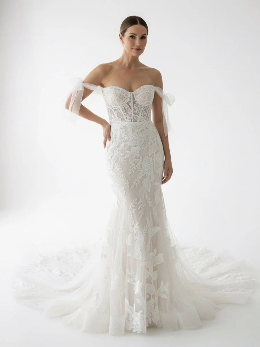 Princess Mermaid Off the Shoulder Lace Appliques Wedding Dresses