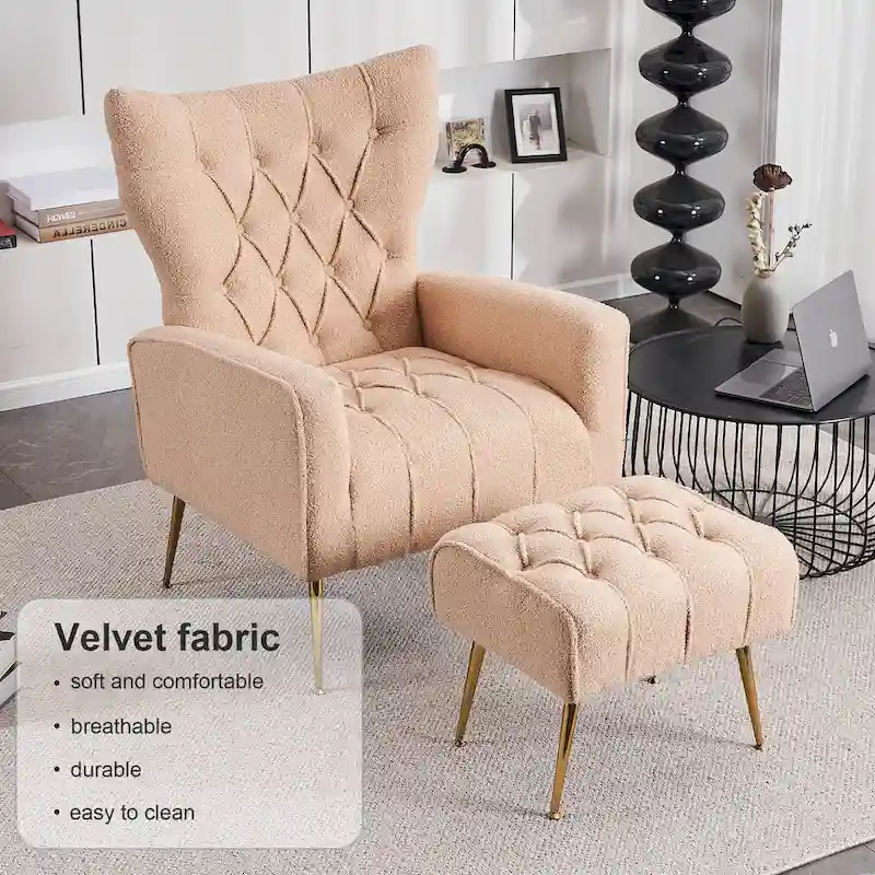 Gray Wingback Accent Chair with Ottoman Set