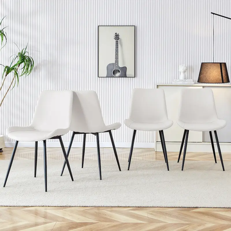 Dining Chair Set of 4, Family Dining Chair with Leather Backrest, Comfortable Kitchen Dining Chair with Extra Wide Cushion