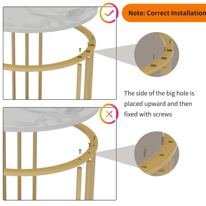 Round Sintered Stone Side Table - Gold Frame - 2 Tier