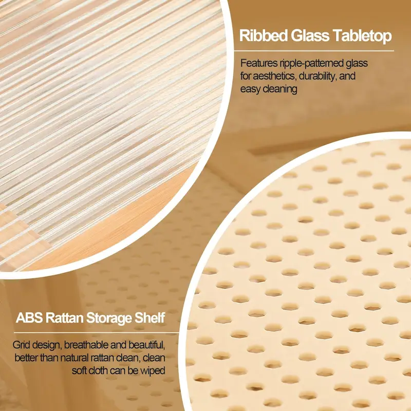 Bamboo Glass Top Side Table Accent End Table with Magazine Rack