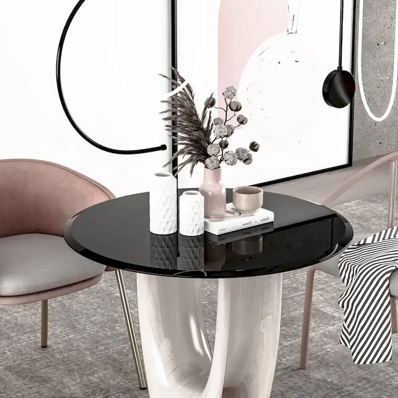 Inch Round Tempered Glass Table Top black Glass Thick Beveled Polished Edge