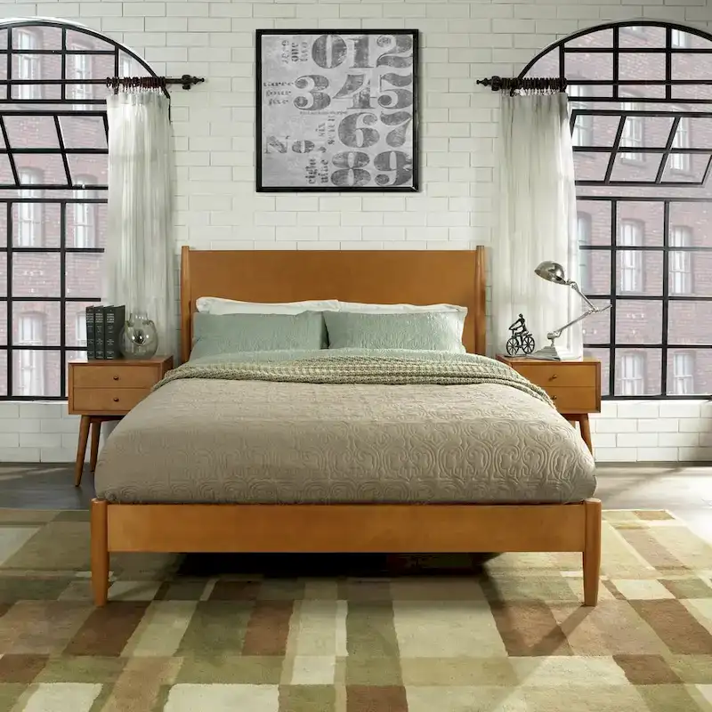 King Bed Frame with Roll-Out Slats in Acorn