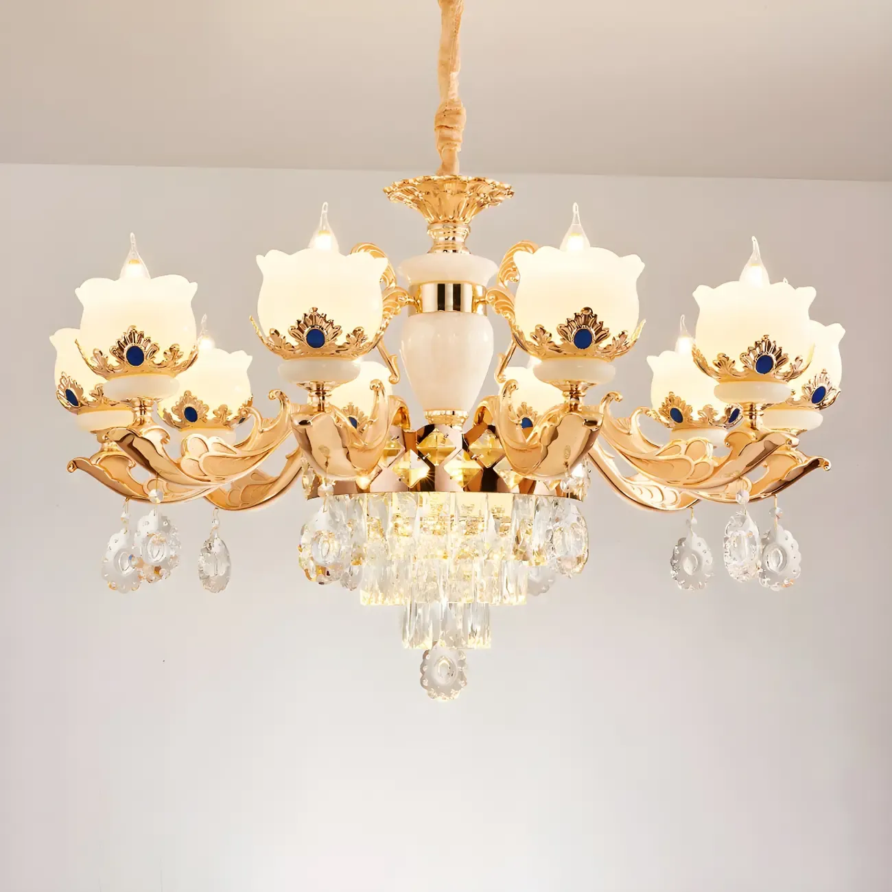 Gold Crystal Classic Glass Chandelier with Beads