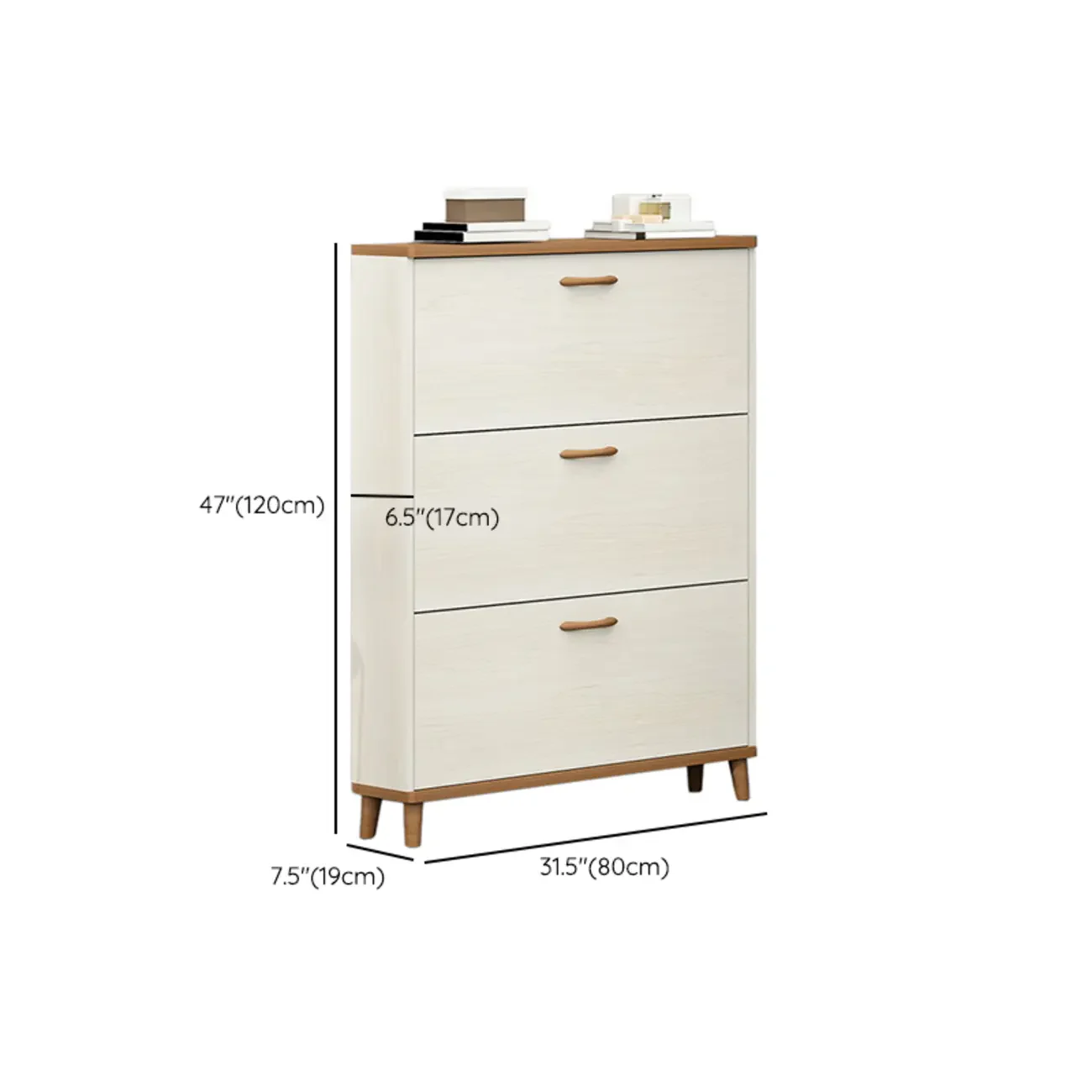 Narrow Beige Solid Wood Drop Front Shoe Cabinet
