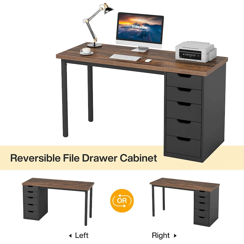 Modern Simple Computer Desk Study Writing Table with 5 Drawers