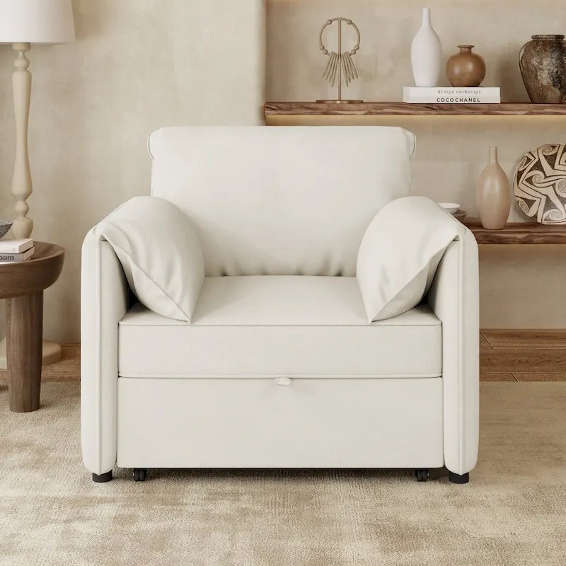 Roomfitters Convertible Sofa Bed, 3 in 1 Sleeper Chair with Adjustable Backrest and Thick Cushions, Linen Frame