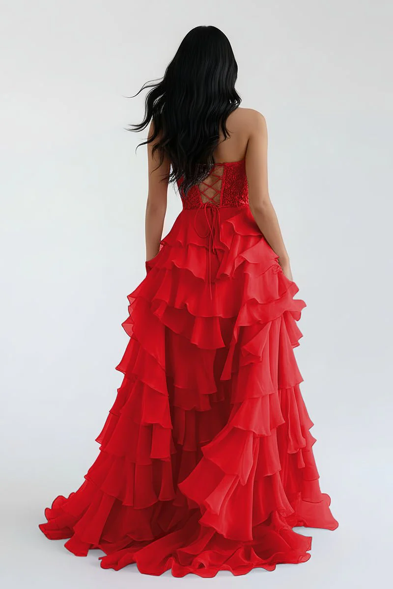 Royal Blue Chiffon Sweetheart Ruffle Tiered Long Prom Dress