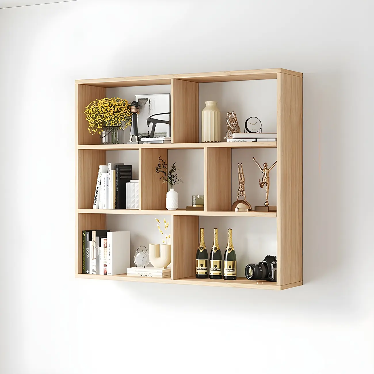 White Wall-Mounted Cube Wood Display Bookcase