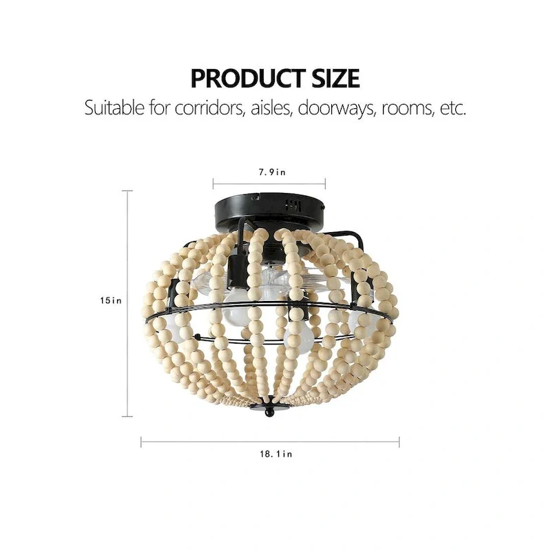 Modern Wooden Beaded Fan Light with Remote, Oak White