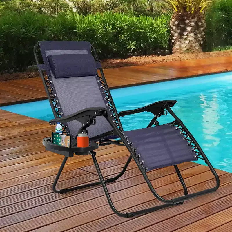 FDW Foldable Zero Gravity Chair Lounge Patio Chaise with Cup Holder Tray