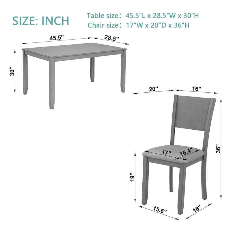 Modern 5-Piece Dining Set with Rectangular Counter Height Table & 4 Upholstered Chairs