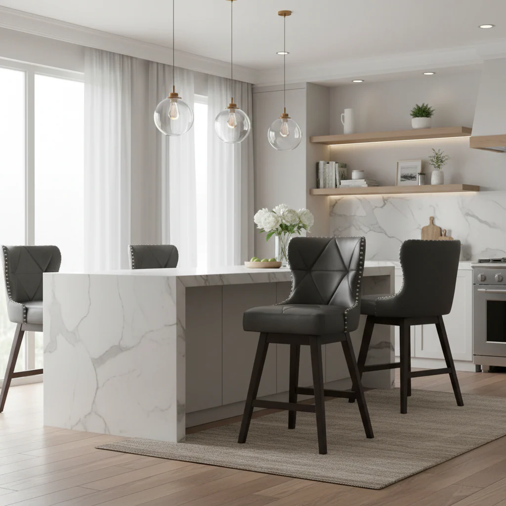 Swivel Bar Stool - Upholstered with Curved Back (Multiple Colors)