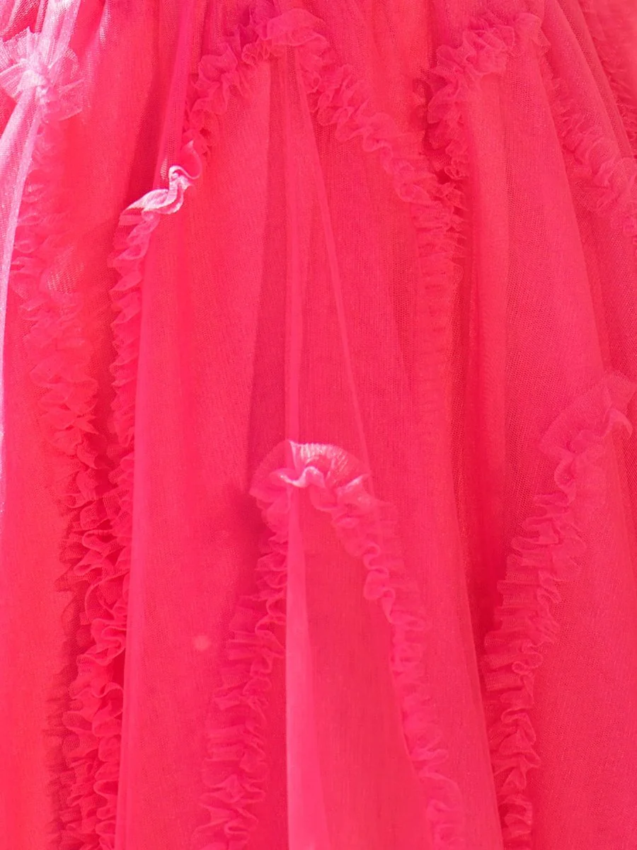 A Line Fuchsia Tulle Strapless Homecoming Dress