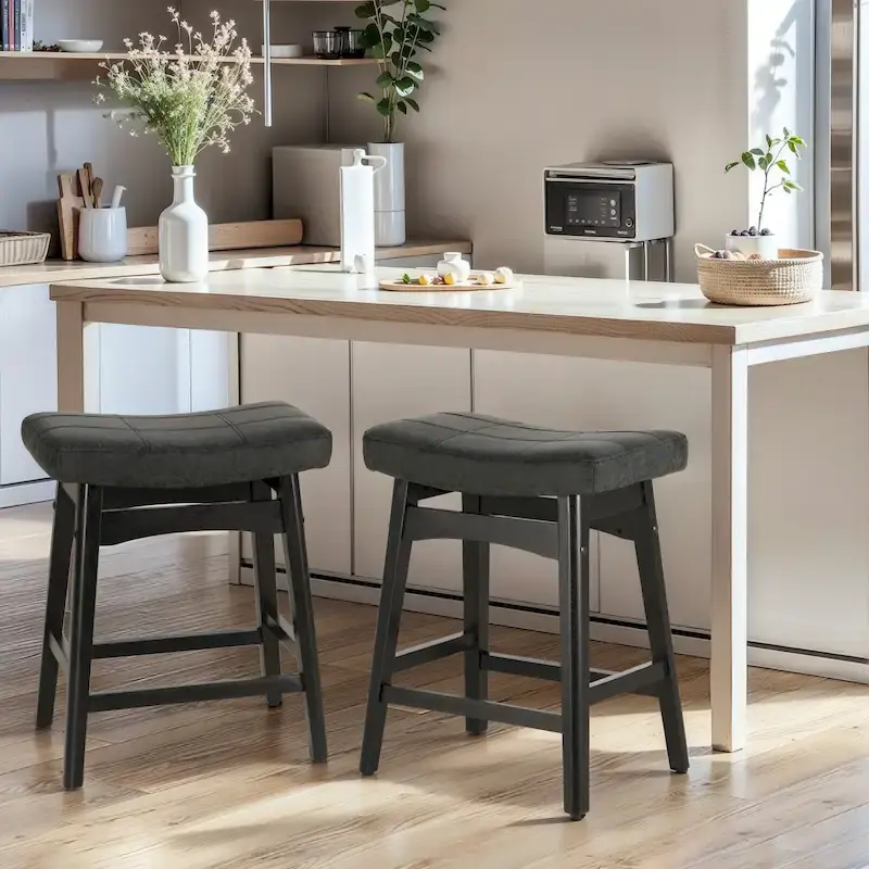 Backless Saddle Counter Stools with Wood A-Frame Base – Grey / Black / White / Beige