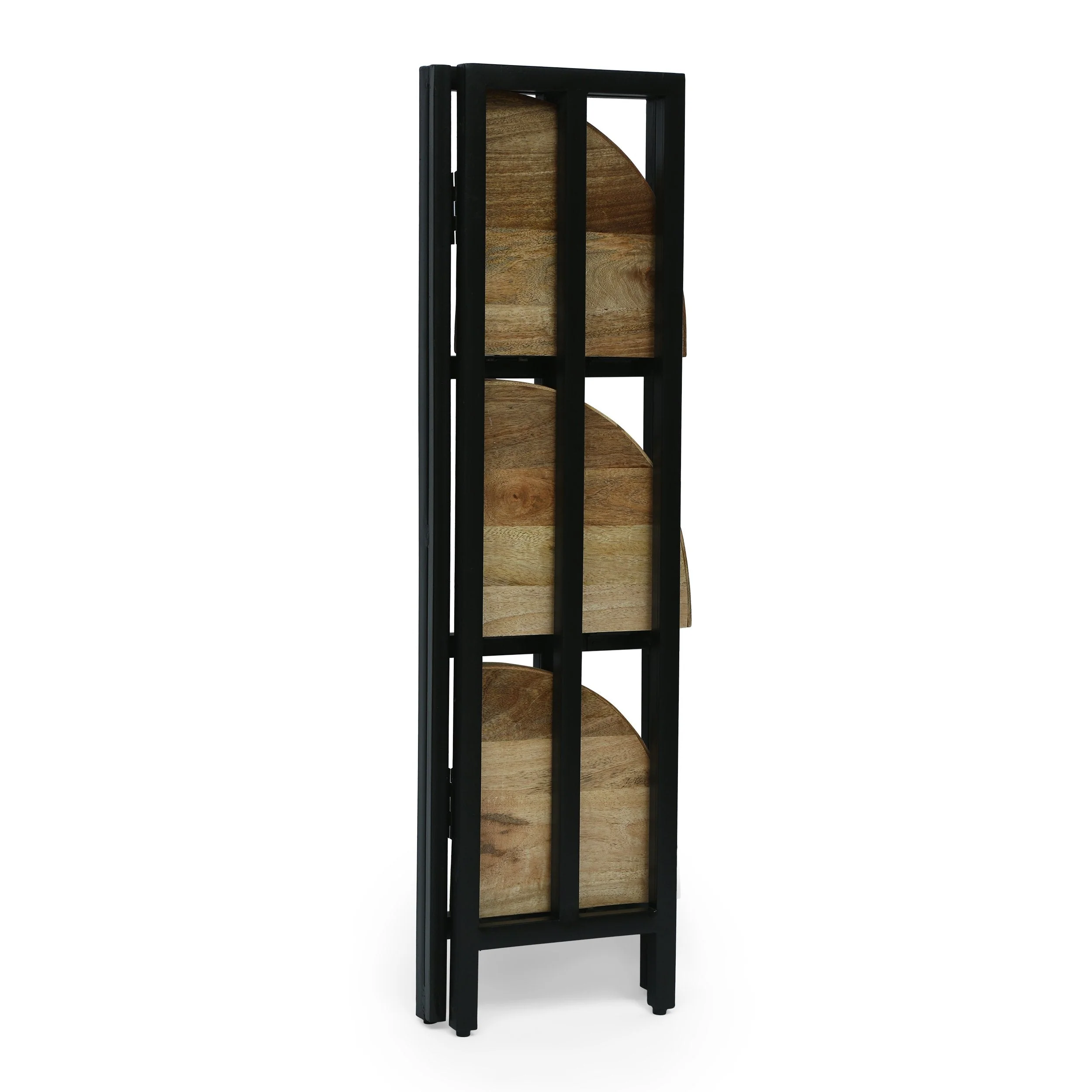 Modern Industrial Handcrafted Mango Wood 3 Shelf Corner Bookcase, Natural and Black - NH798413