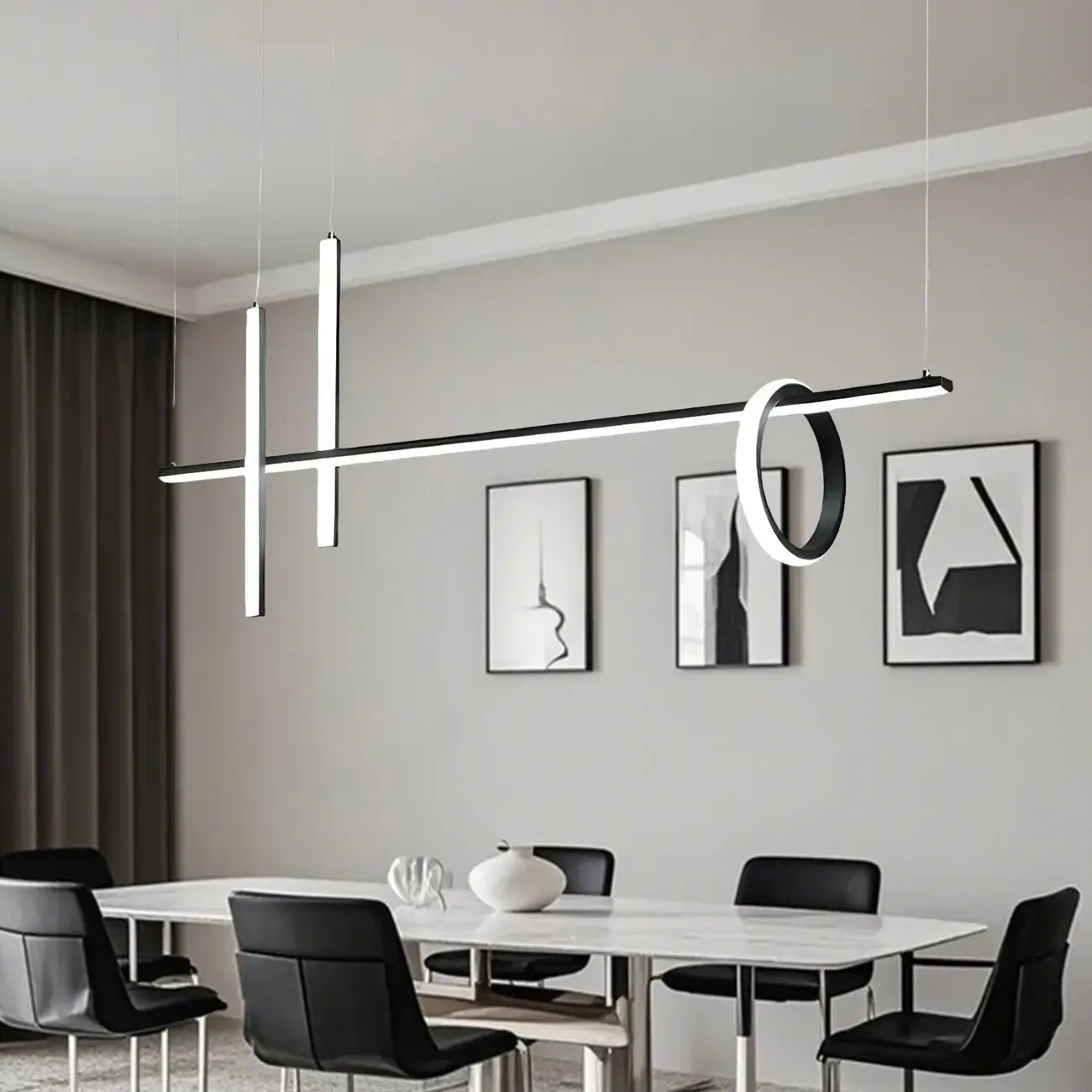 Modern Black LED Linear Kitchen Island Pendant Light