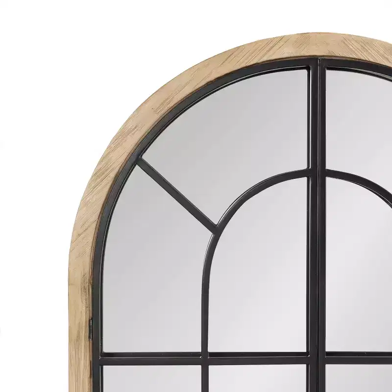 Kate & Laurel All Things Decor 26"x42" Boldmere Wood/Metal Arch Windowpane Mirror Natural: Transitional Farmhouse Design