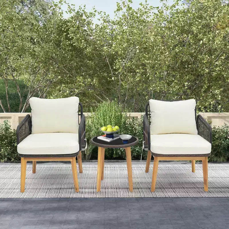 Costway 3 PCS Patio Furniture Set with Cushioned Chairs and Tempered Glass Side Table