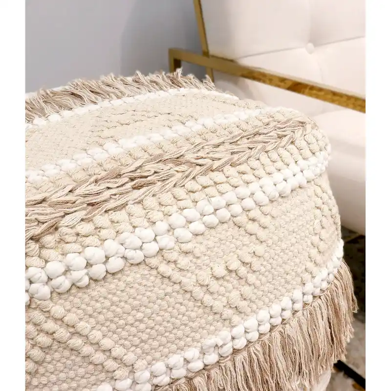 Pasargad Home Grand Canyon Cotton Pouf, Beige