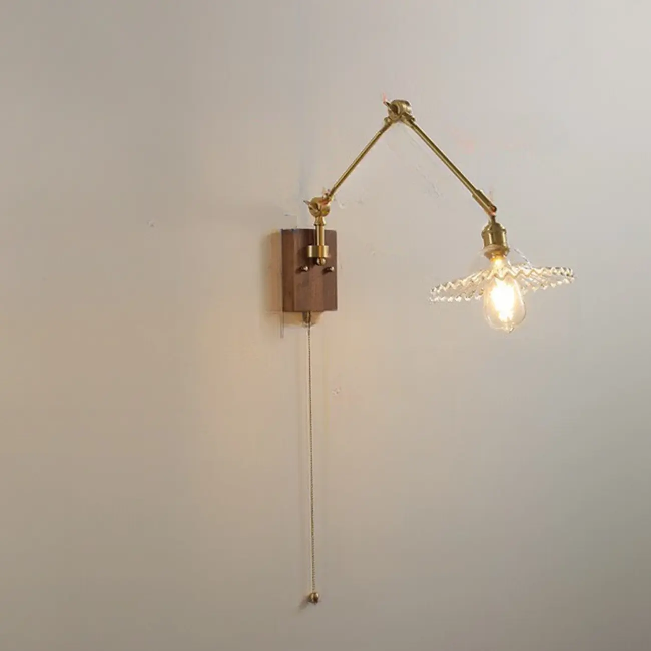 Vintage Swing Arm Wall Light with Pleated Fabric Shade