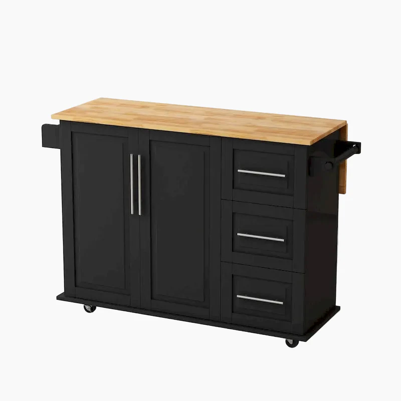 Kitchen Island Cart with 2 Door Cabinet and 3 Drawers
