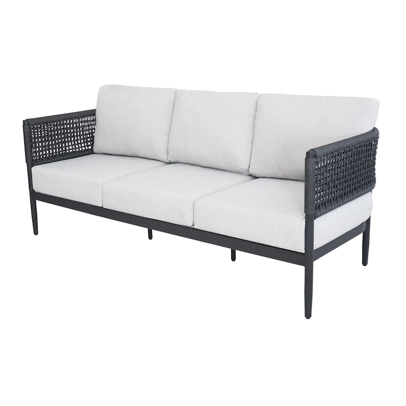 Outdoor Woven Abaca Rope 3 Seater Patio Sofa with Cushions