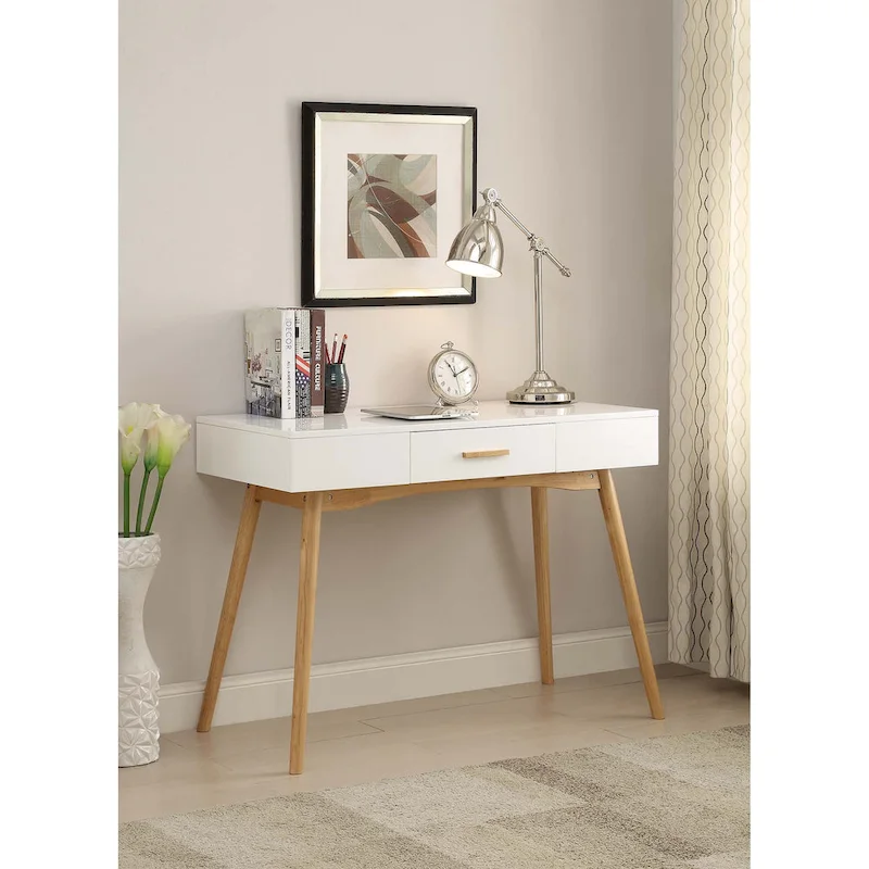 White / Black / Java / Grey Mid-Century Writing Desk with 1 Drawer & Tapered Legs