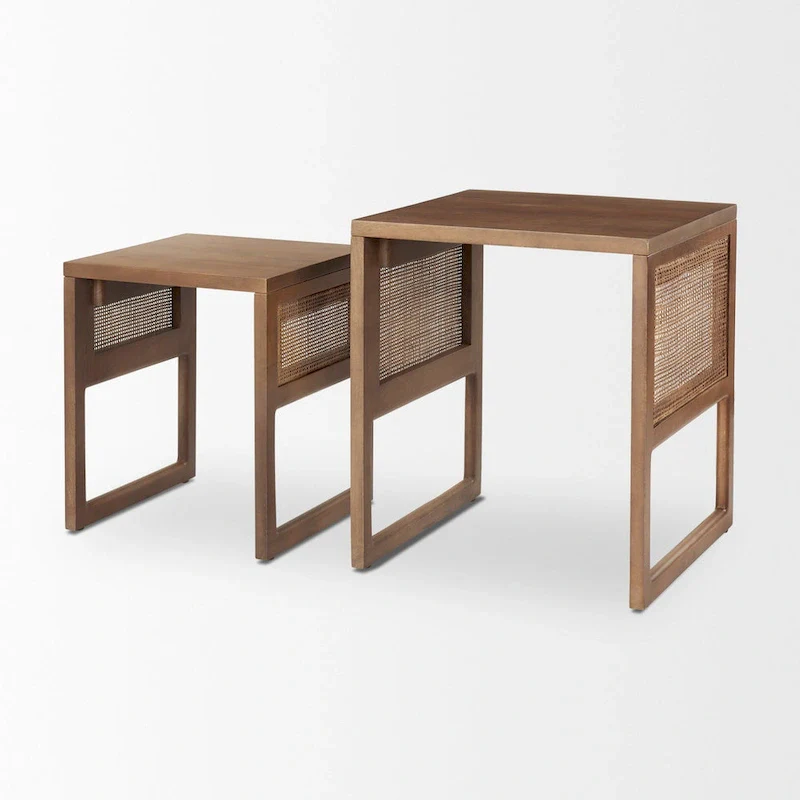 Grier Solid Wood With Cane Accents Square Nesting Accent Tables (Set of 2) - 20L x 20W x 23H