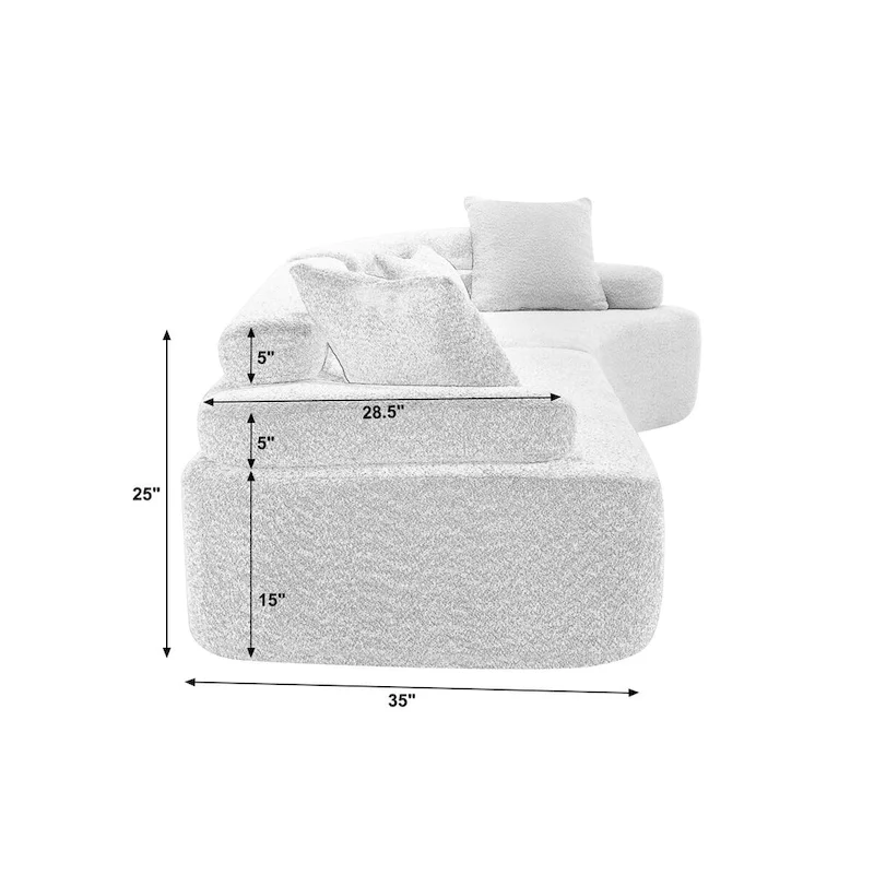 Modern Boucle 4-Seater Upholstered Sectional Sofa with 4 Pillows