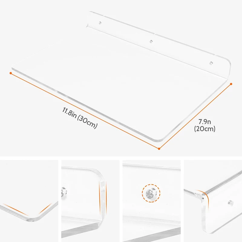 Clear Acrylic Shelves for Bathroom Bedroom Living Room and Kitchen Room Wall Display Shelf, for Wall Clear