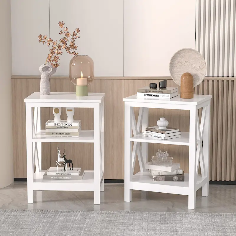 Set of 2 Nightstands, 3-Tier Open Shelf Side Table — Multi-Color