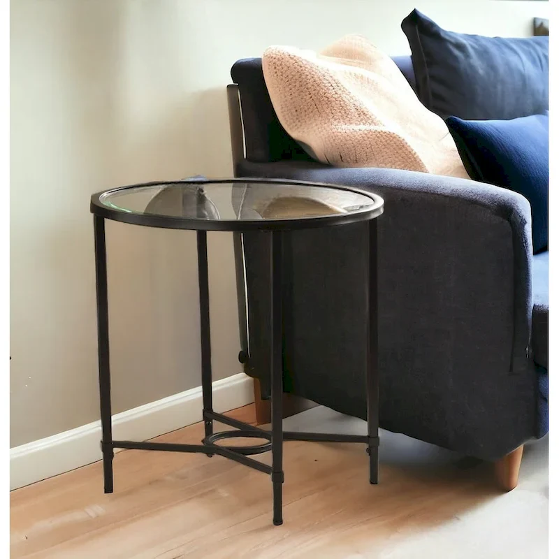 Black & Clear Oval Tempered Glass End Table with Iron Base – Single