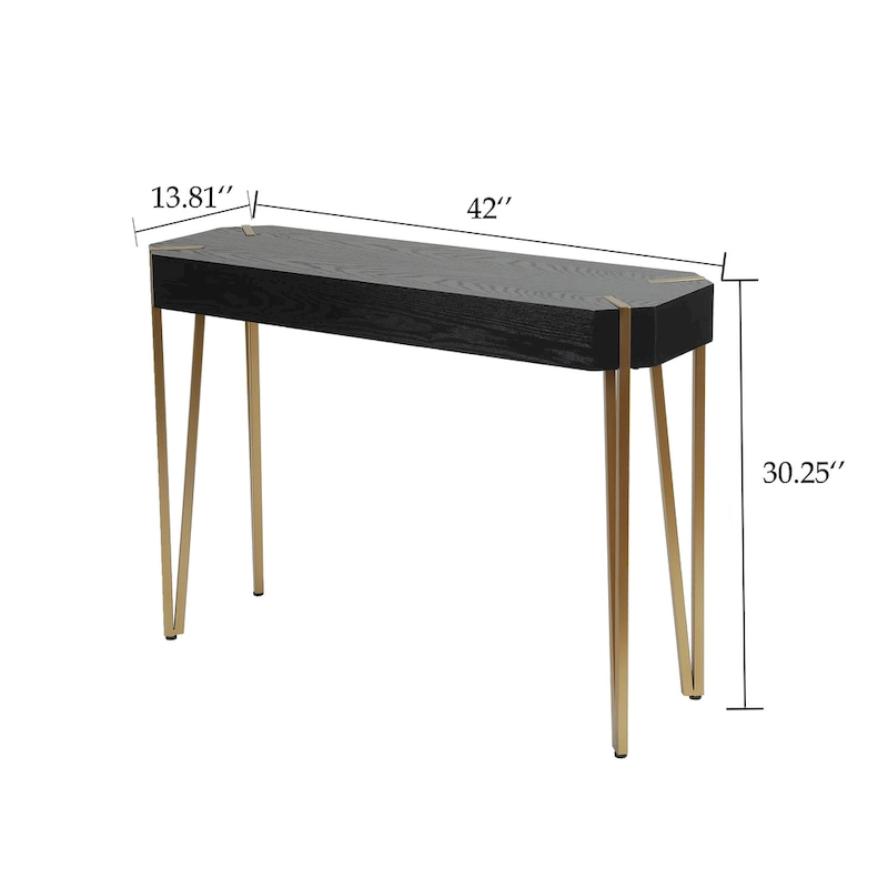 Black Wood and Gold Metal Console and Entry Table - 30.25 H x 42 W