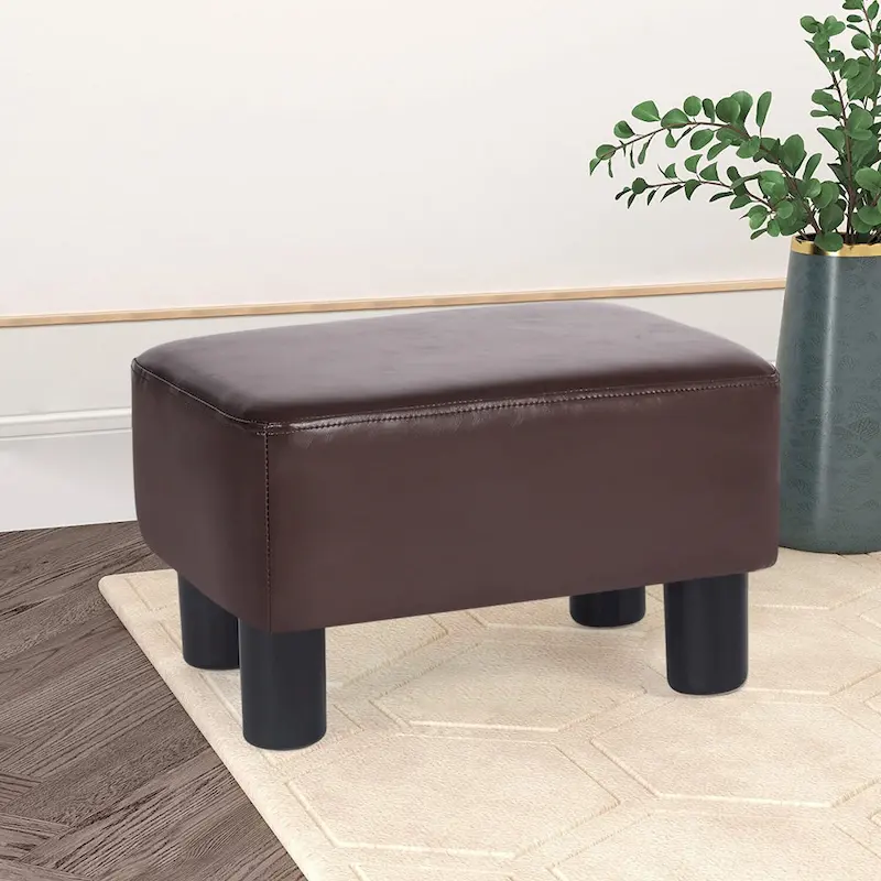 Rectangle PU Leather Footstool Ottoman – Black / Brown, Detachable Legs, Modern Style