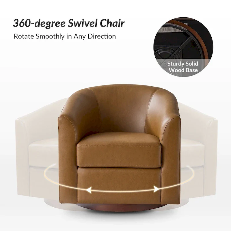 Haley Modern Swivel Barrel Faux Leather Chair with Solid Wood Base Set of 2 by HULALA HOME