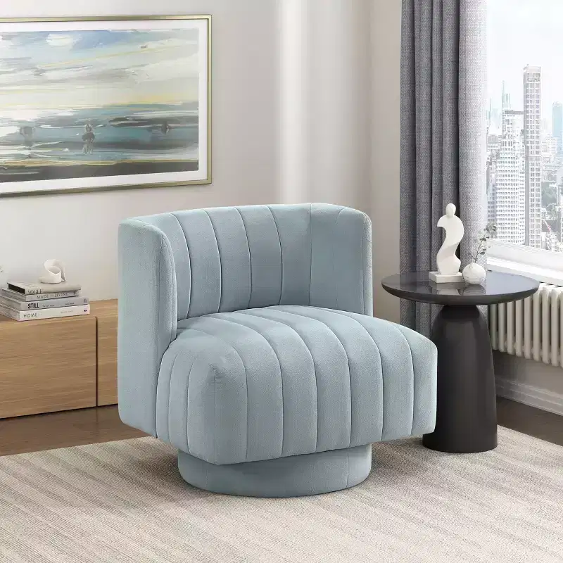 GDFStudio Avery Contemporary Fabric Upholstered 360-Degree Swivel Accent Chair with Barrel Back