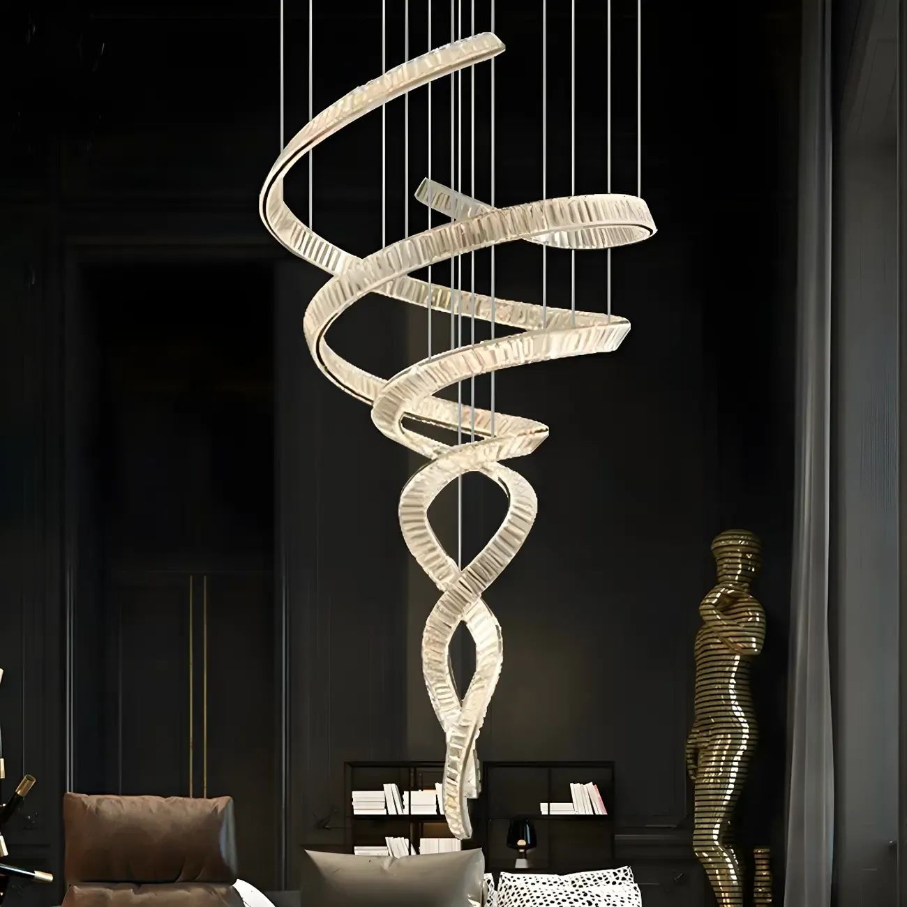 Modern Artistic Spiral Crystal Linear LED Chandelier Dimmable