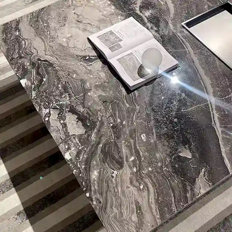 Modern 42 Faux Marble Square Coffee TableGlossy Sintered Stone Tabletop