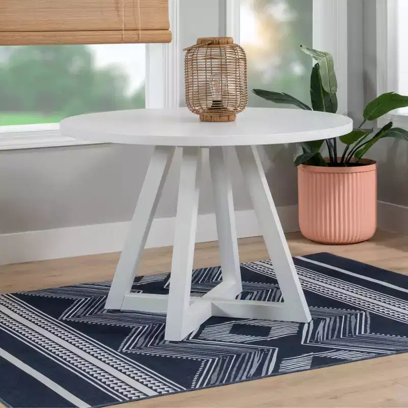 Powell Shelby Solid Wood Round Dining Table White: Seats 4, Lacquered Pedestal Base, 44" Width