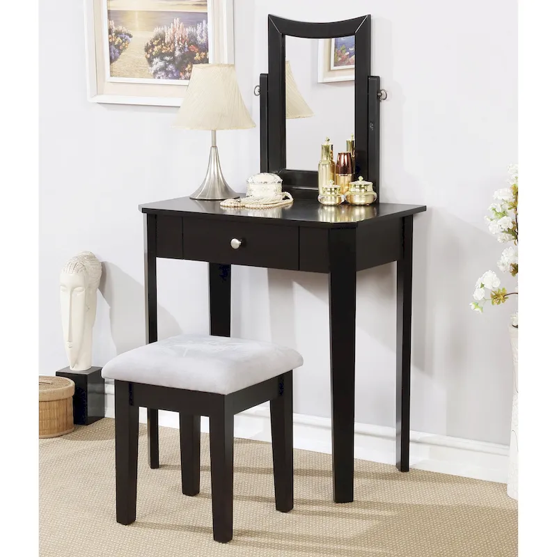 Black / Grey / Pink / White Contemporary 1-Drawer 3-Piece Makeup Vanity Set for 1