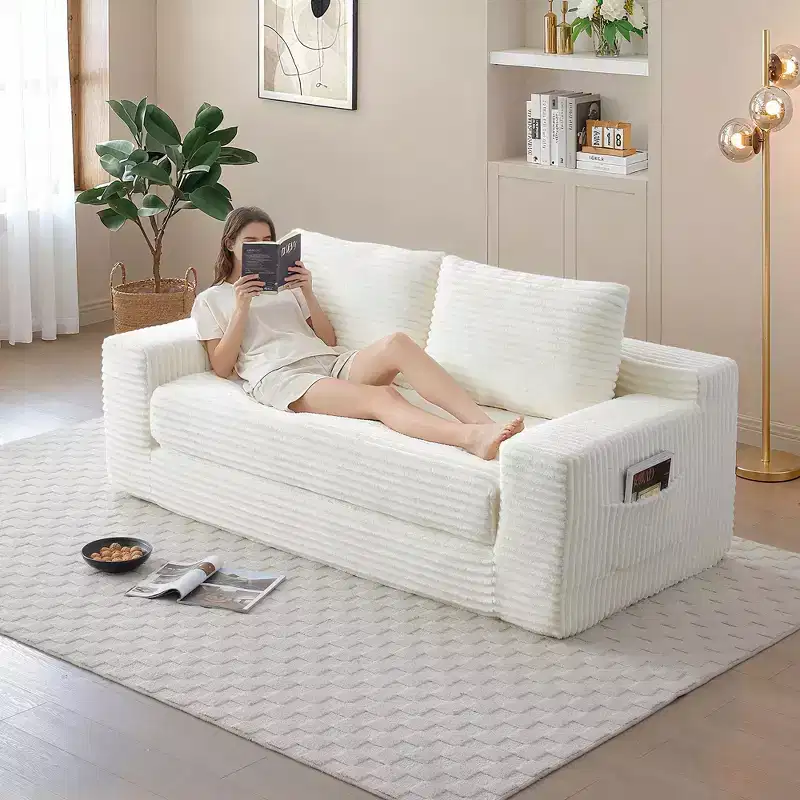 Okak Modern Boneless 2-in-1 Convertible Loveseat Sofa with Memory Foam,Corduroy Futon Couch Sofabed for Living Room, Apartment